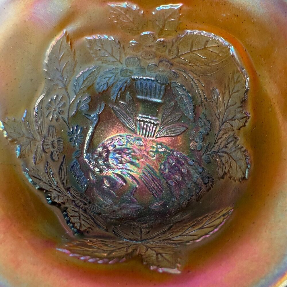 Vintage Fenton Carnival Glass Peacock & Urn Compote Colorful Goblet 5" Cup Rare - Picture 2 of 12
